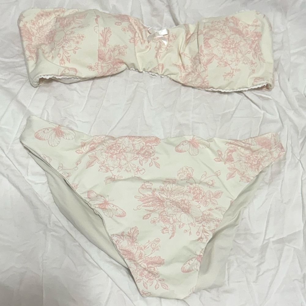 Dippin’ Daisy’s Bandeau Top and High Waist Bottom Set in Je T’aime Fleur XL NWOT